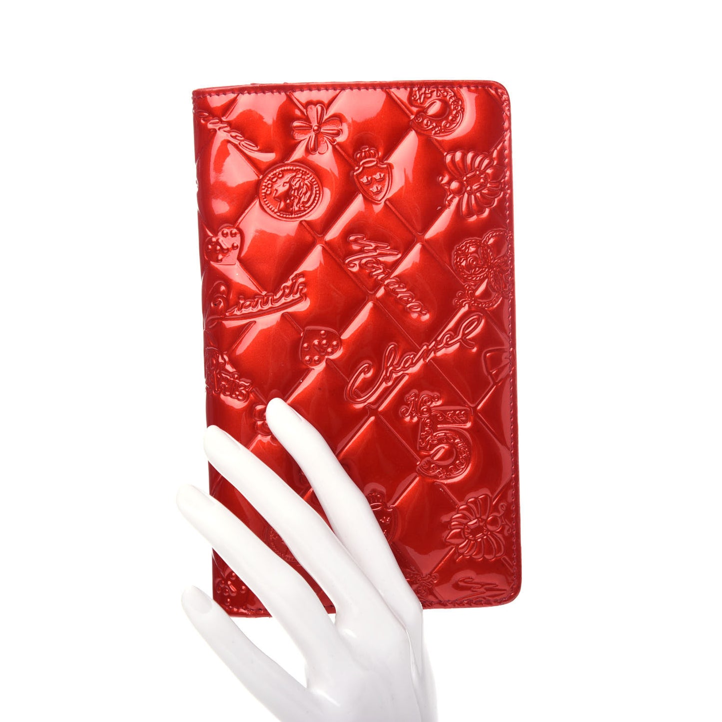 Patent Calfskin Lucky Symbols Yen Wallet Red