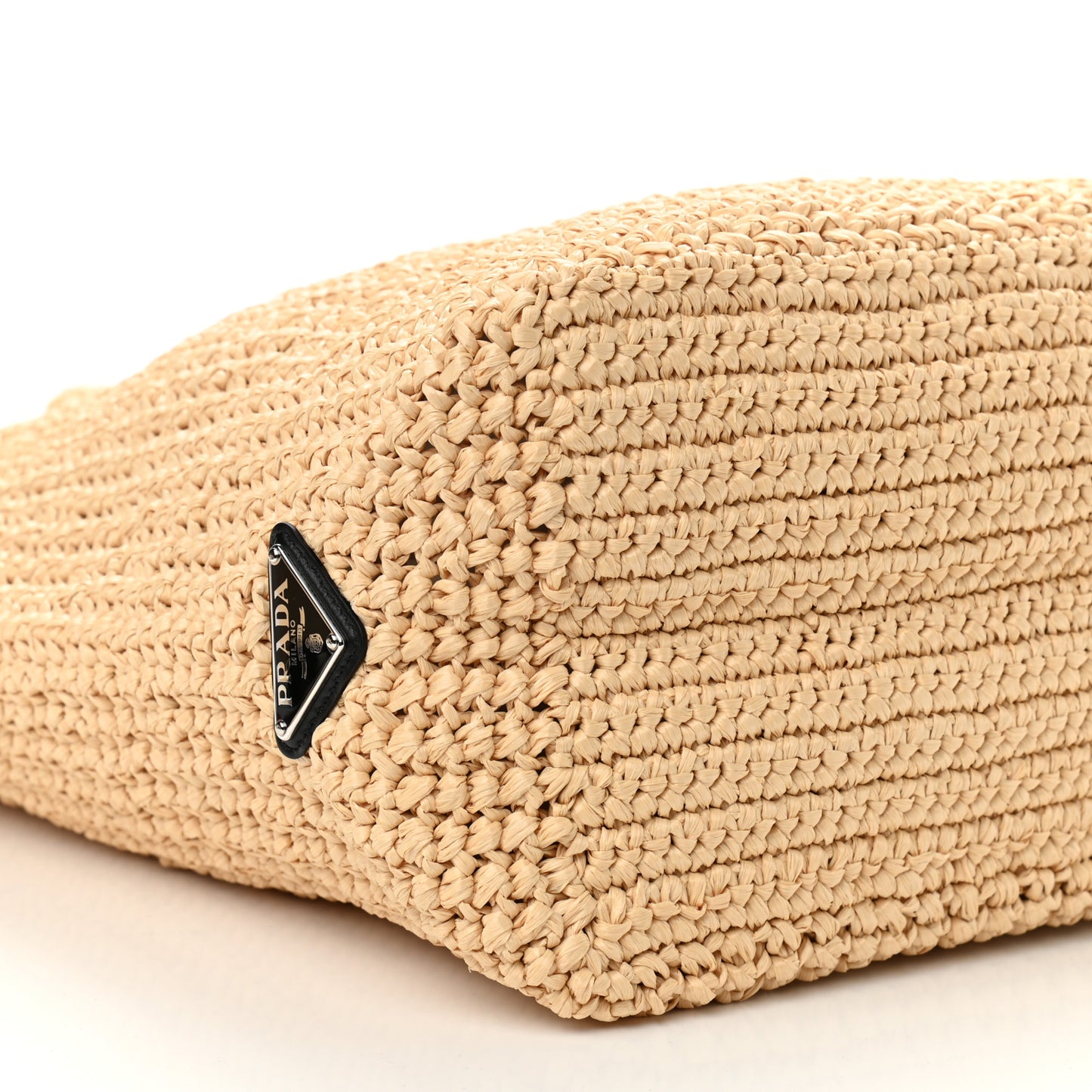 Yarn Raffia Effect Crochet Embroidered Logo Tote Naturale