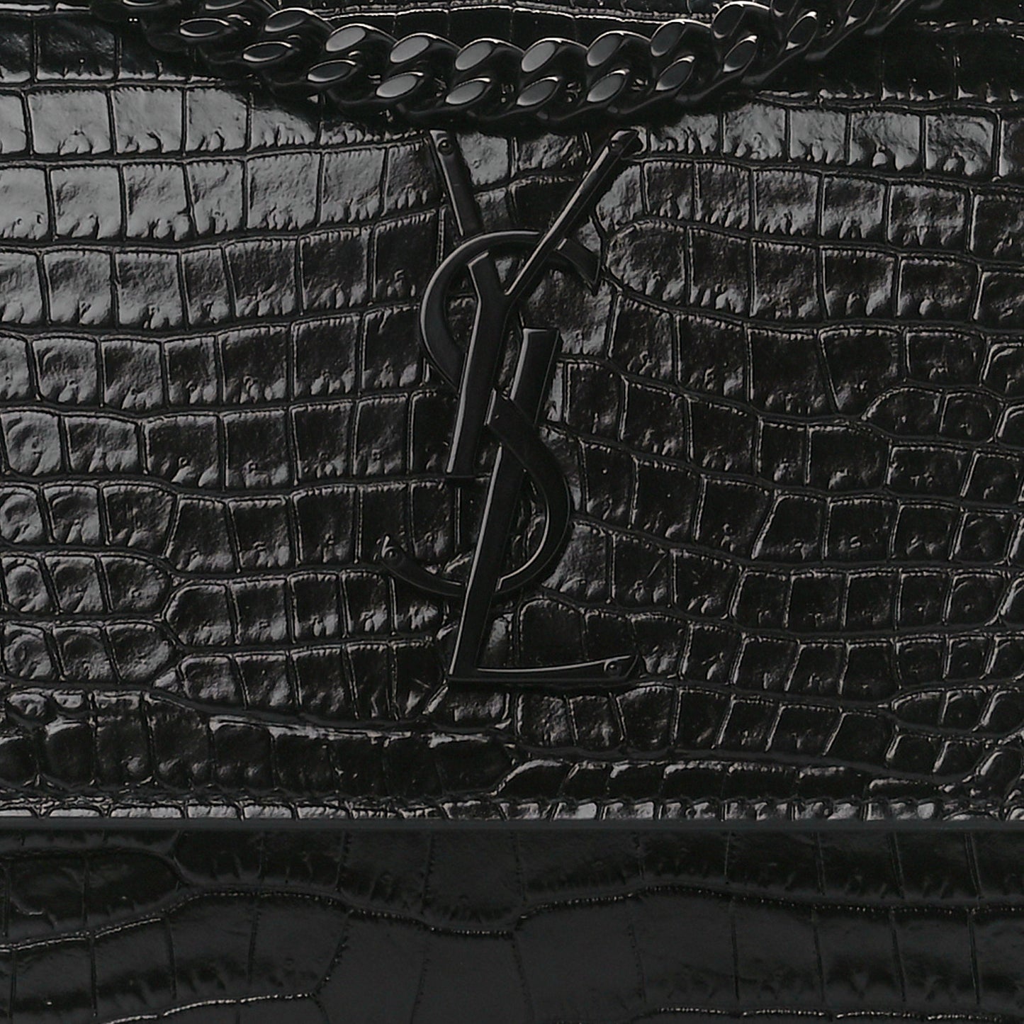 Calfskin Crocodile Embossed Medium Monochrome Monogram Sunset Black