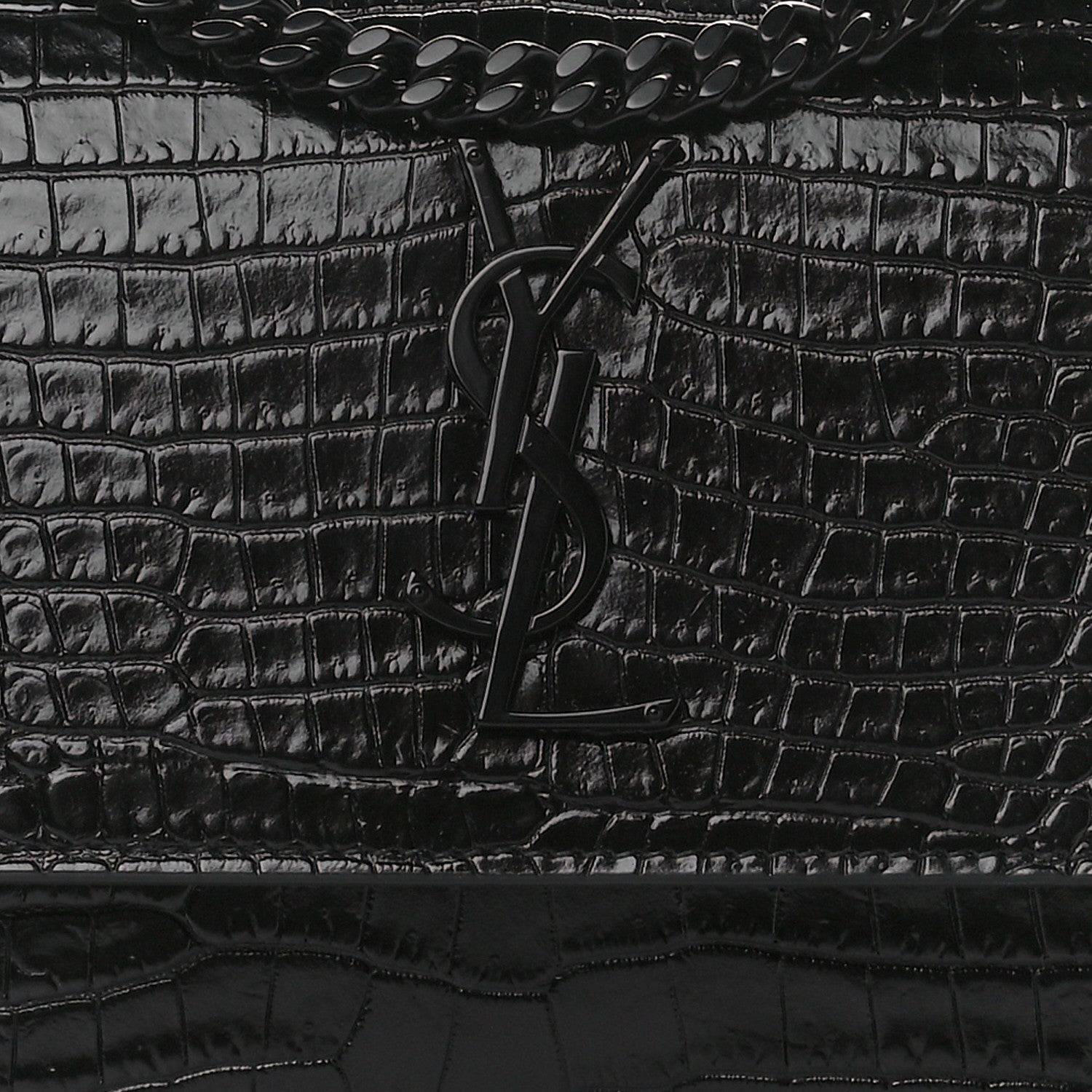Saint Laurent Calfskin Crocodile Embossed Medium Monochrome Monogram Sunset Black 10 of 12