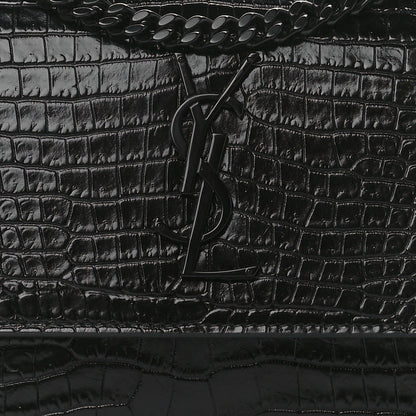 Saint Laurent Calfskin Crocodile Embossed Medium Monochrome Monogram Sunset Black 10 of 12