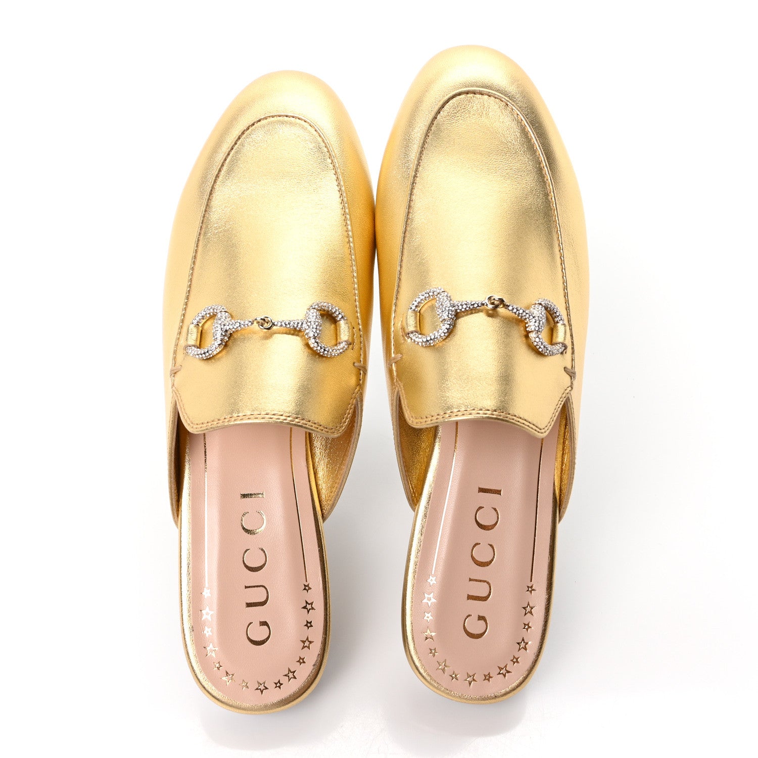 Gucci Nappa Silk Crystal Horsebit Womens Princetown Slippers 36.5 Gold 2 of 10
