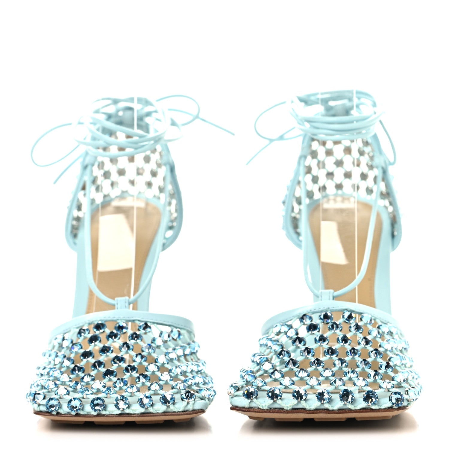 Bottega Veneta Mesh Nappa Crystal Embellished Sparkle Stretch Ankle Tie 90mm Sandals 36 Pool 3 of 8