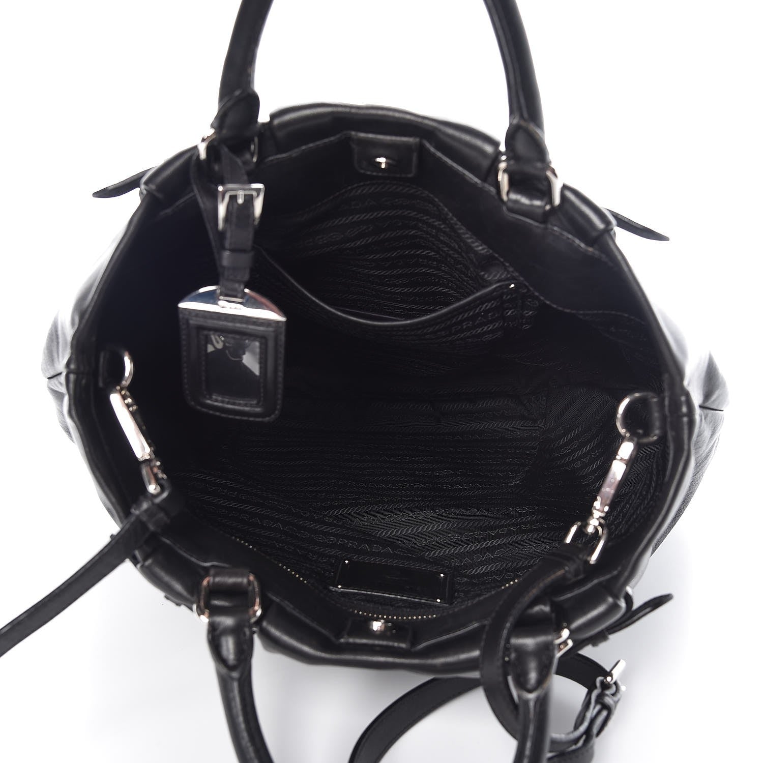 Prada Soft Calf Pleated Tote Black 6 of 11