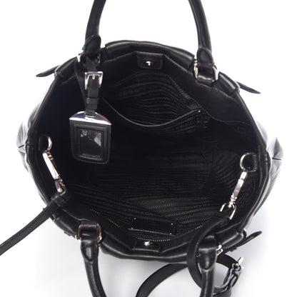 Prada Soft Calf Pleated Tote Black 6 of 11