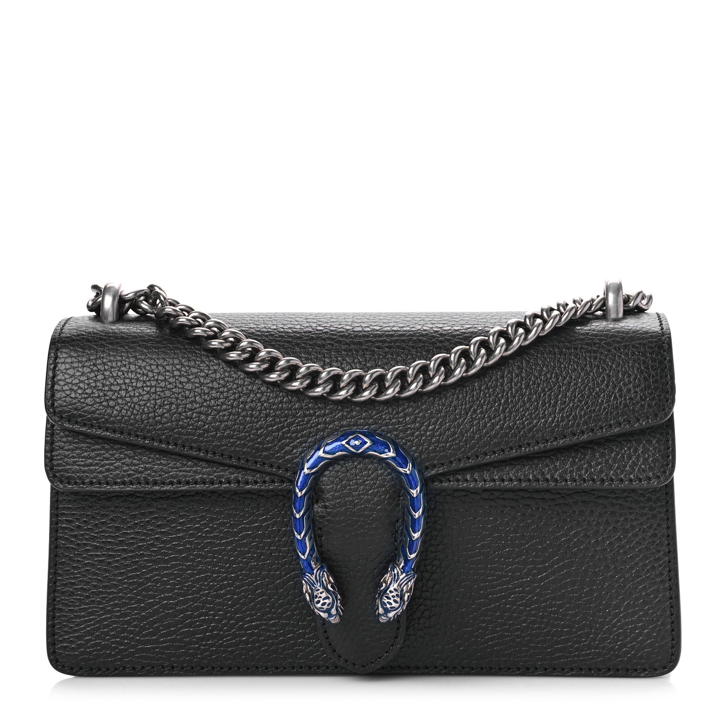 Dollar Calfskin Enamel Small Dionysus Shoulder Bag Black Electric Blue