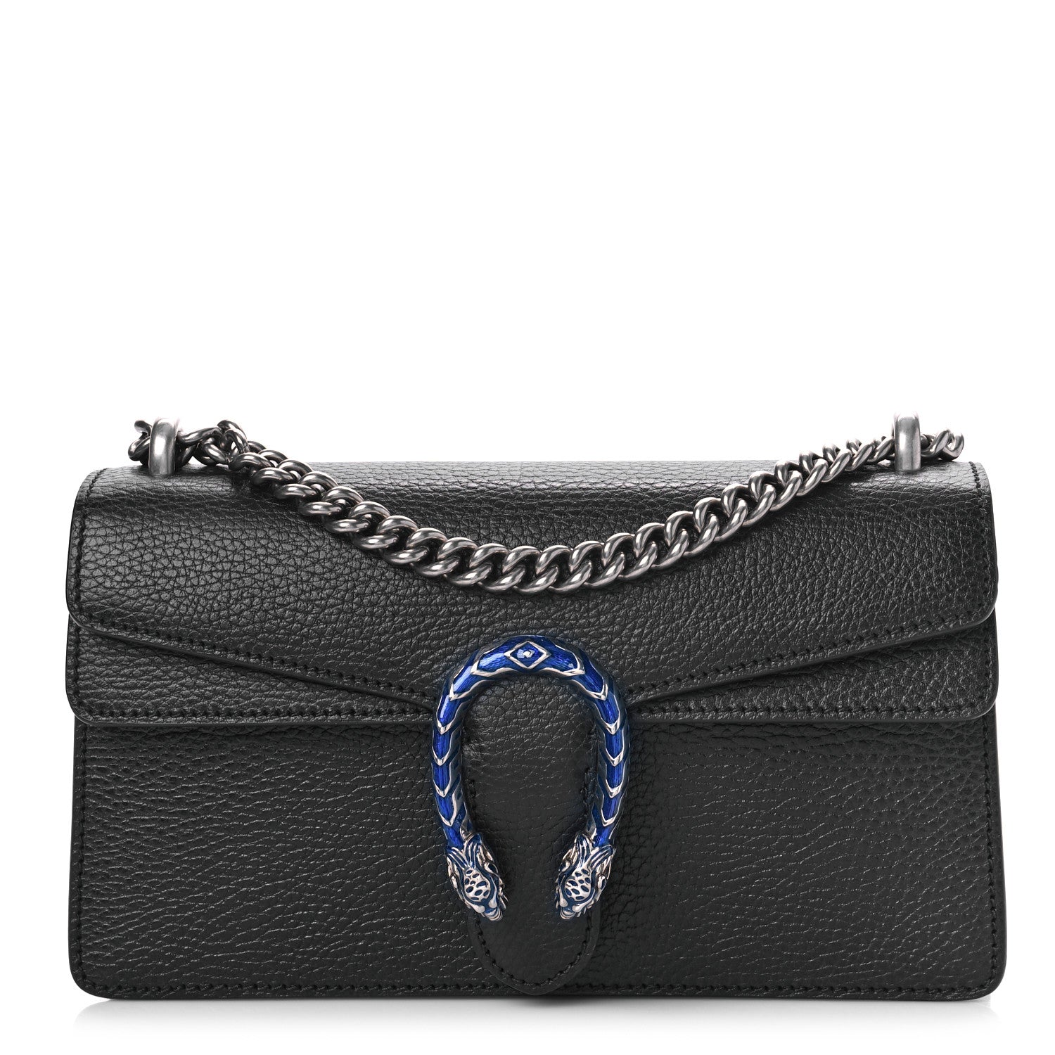 Gucci Dollar Calfskin Enamel Small Dionysus Shoulder Bag Black Electric Blue 1 of 9