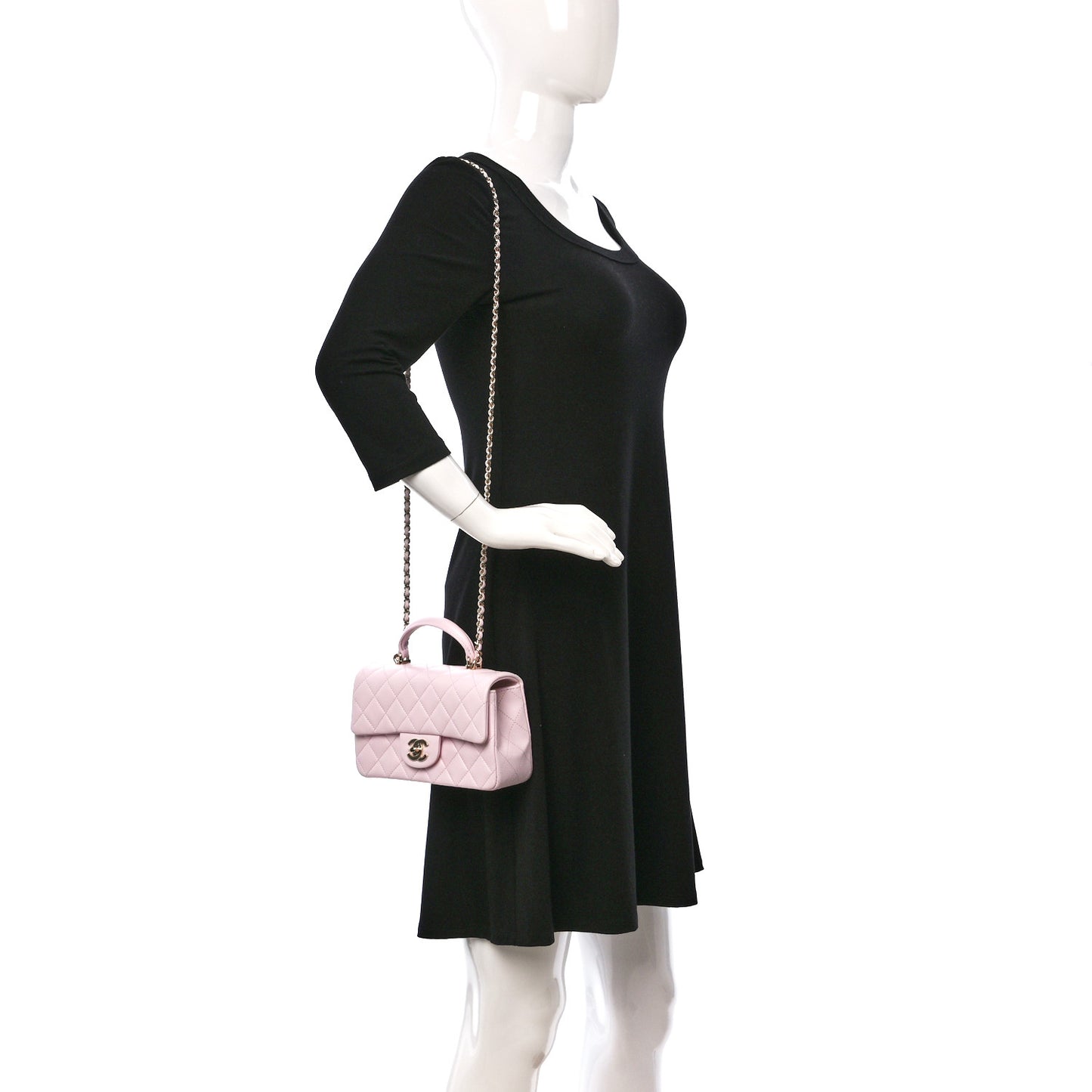 Lambskin Quilted Mini Top Handle Rectangular Flap Light Pink