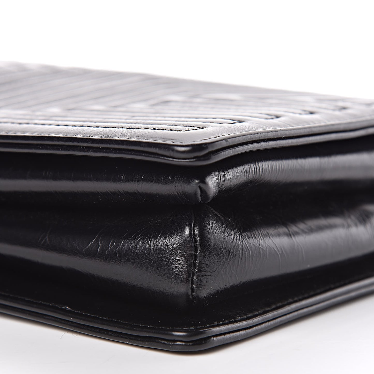 Glazed Calfskin Quilted Medium Korean Garden Flap Black