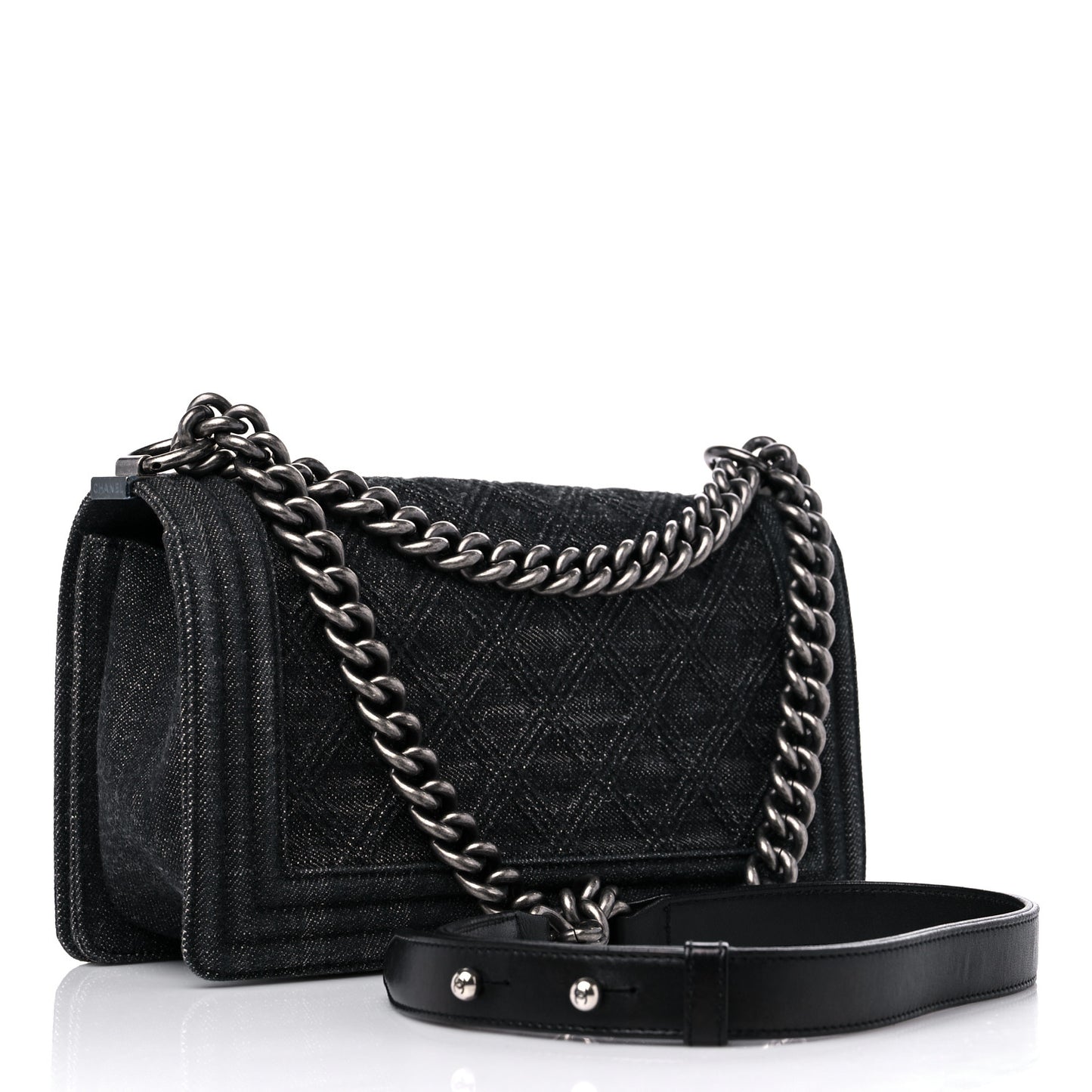Denim Quilted Medium Boy Flap Black