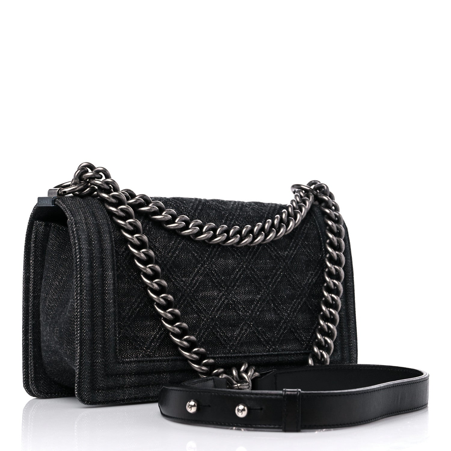 Chanel Denim Quilted Medium Boy Flap Black 3 of 10