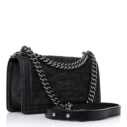 Chanel Denim Quilted Medium Boy Flap Black 3 of 10