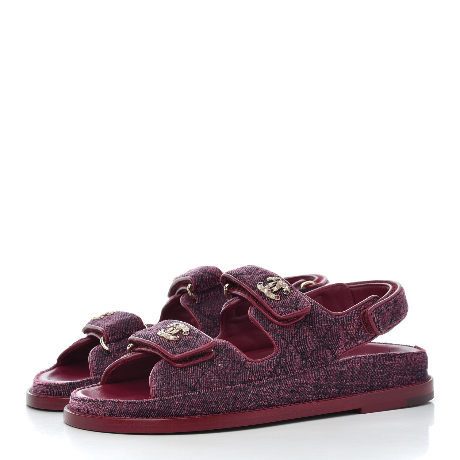 Chanel Velvet Velcro Dad Sandals 37 Pink 3 of 9
