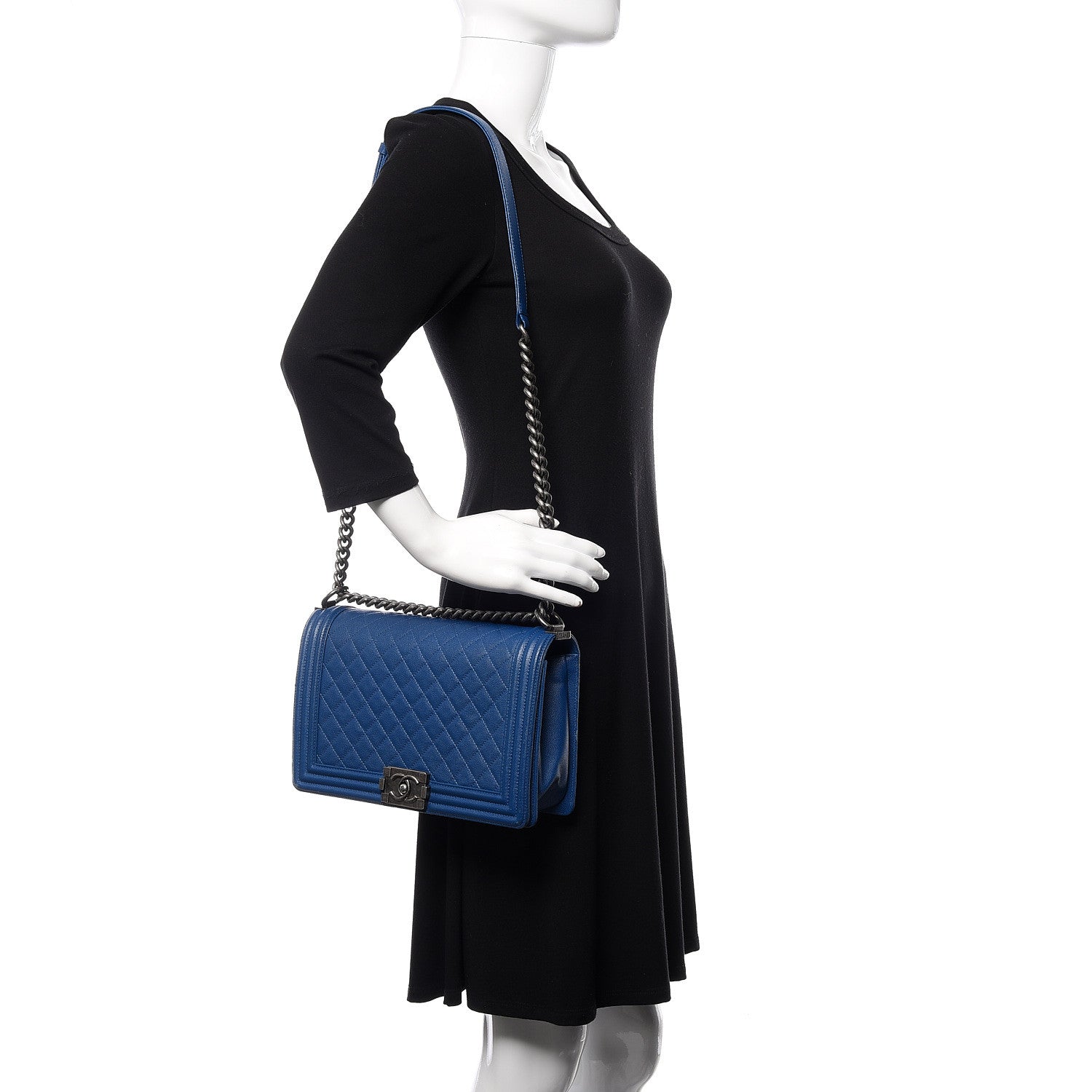 Chanel Caviar Quilted New Medium Boy Flap Blue 2 of 16