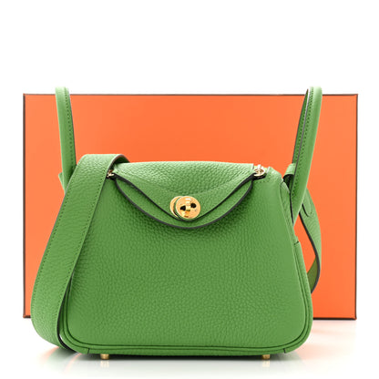 Hermes Taurillon Clemence Mini Lindy 20 Vert Yucca 11 of 11