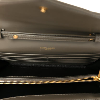 Saint Laurent Metallic Grain De Poudre Mixed Matelasse Triquilt Monogram Chain Wallet Piombo 5 of 9
