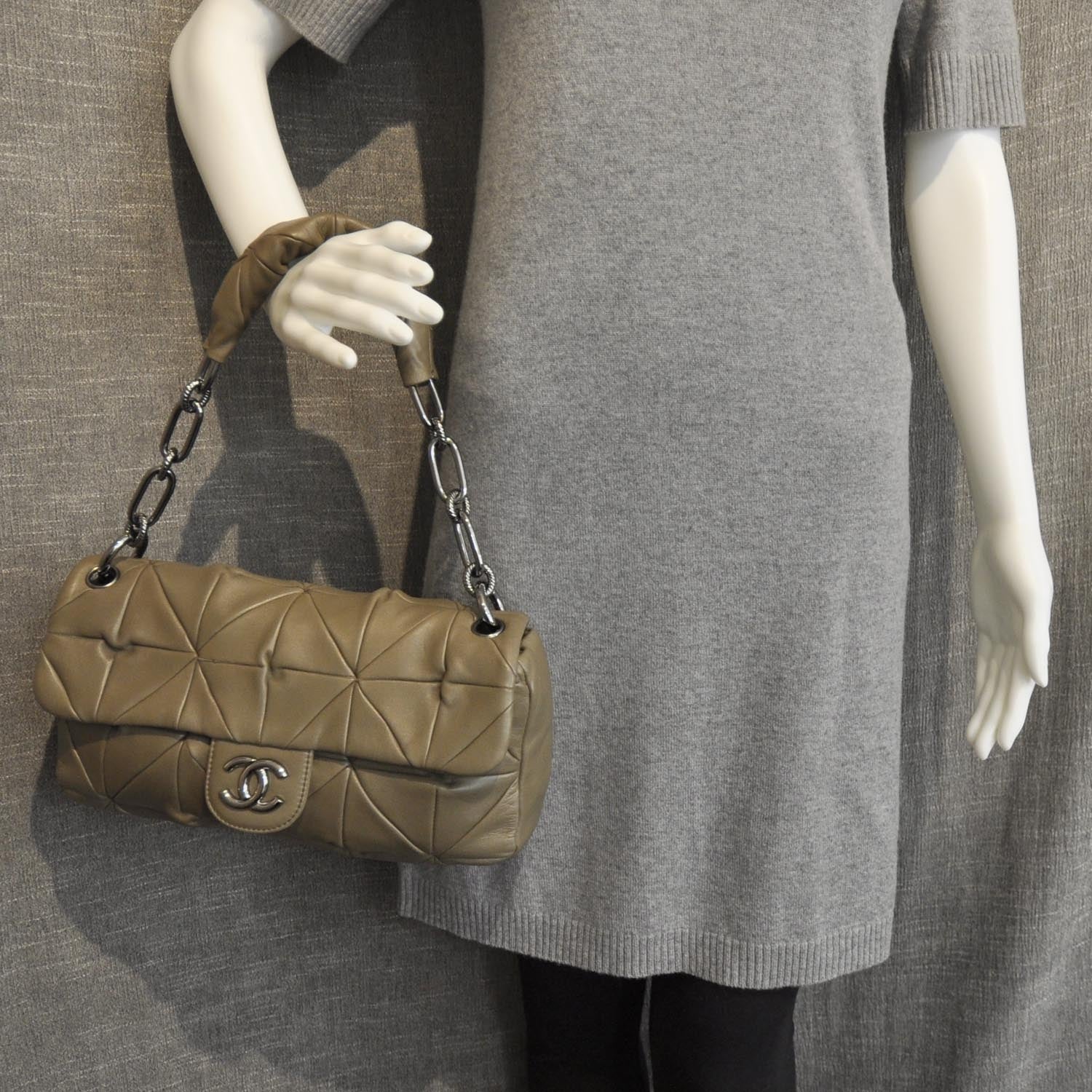 Chanel Calfskin Quilted Medium Origami Flap Khaki 3 of 10