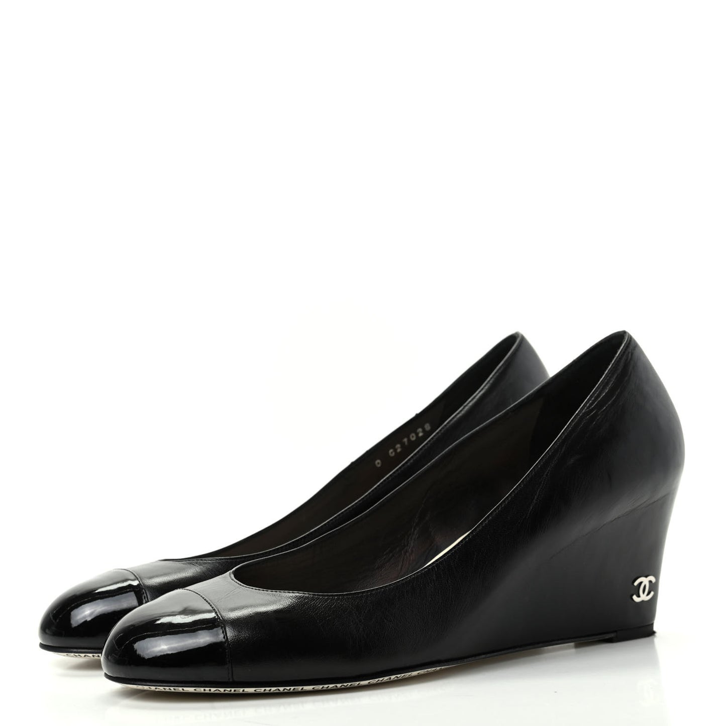 Lambskin Patent Cap Toe Wedges 40.5 Black