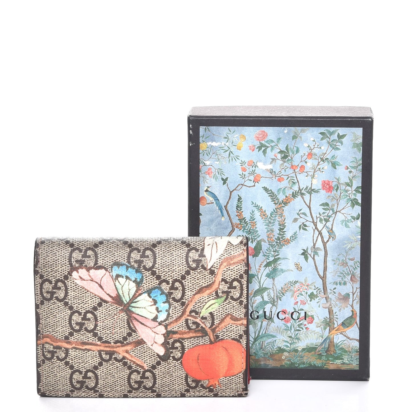 GG Supreme Monogram Tian Card Case Beige Multicolor Red