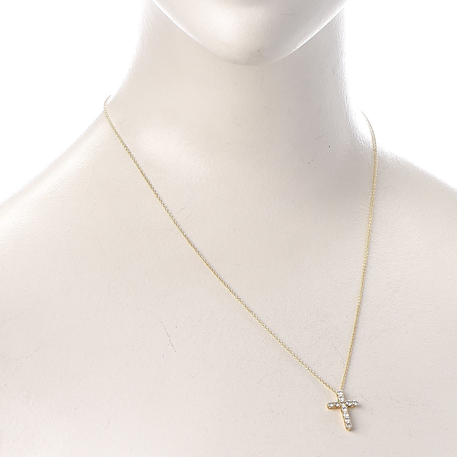 Tiffany 18K Yellow Gold Diamond Small Cross Pendant Necklace 2 of 8