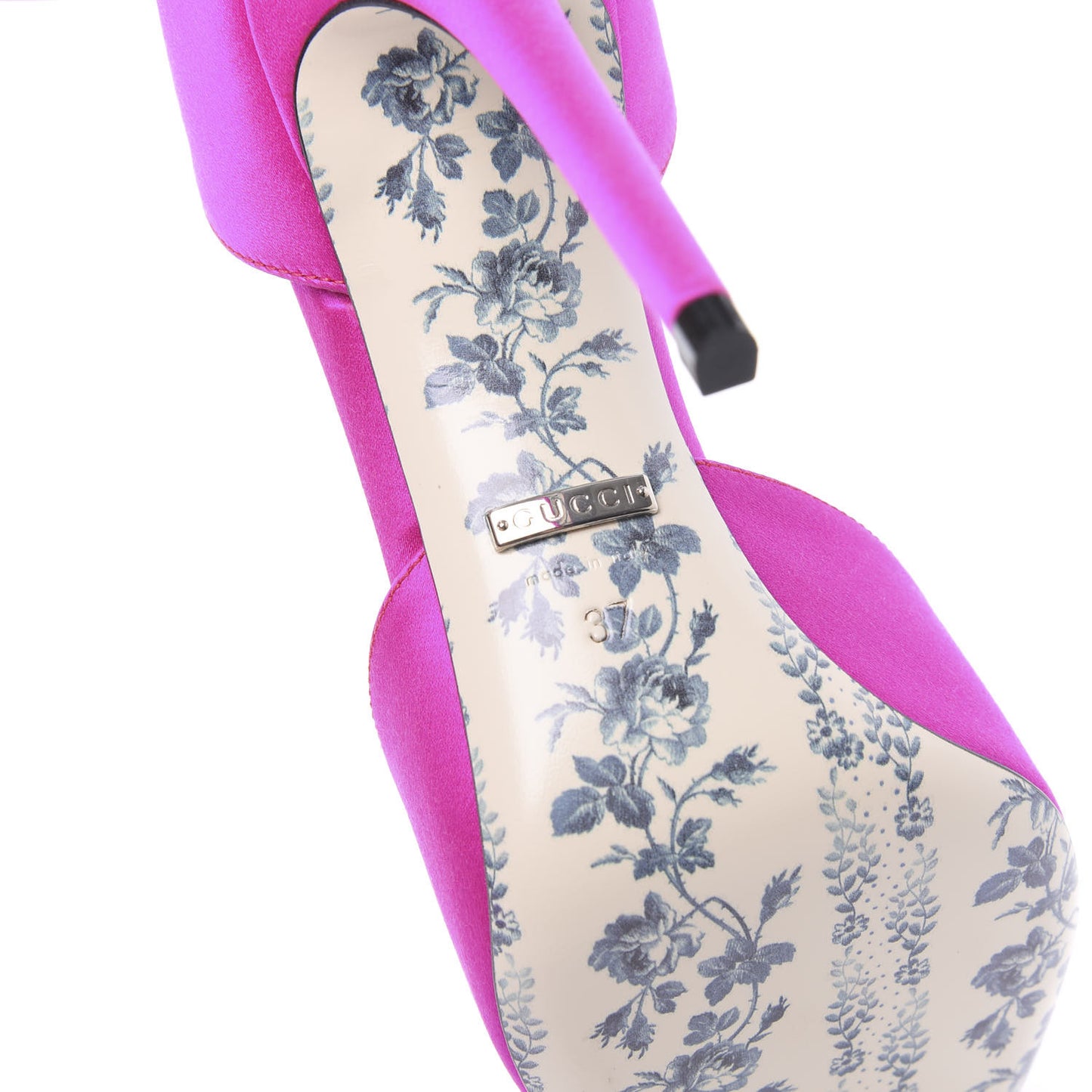 Satin Daisy Ankle Strap d'Orsay 105 Pumps 37 Fuchsia