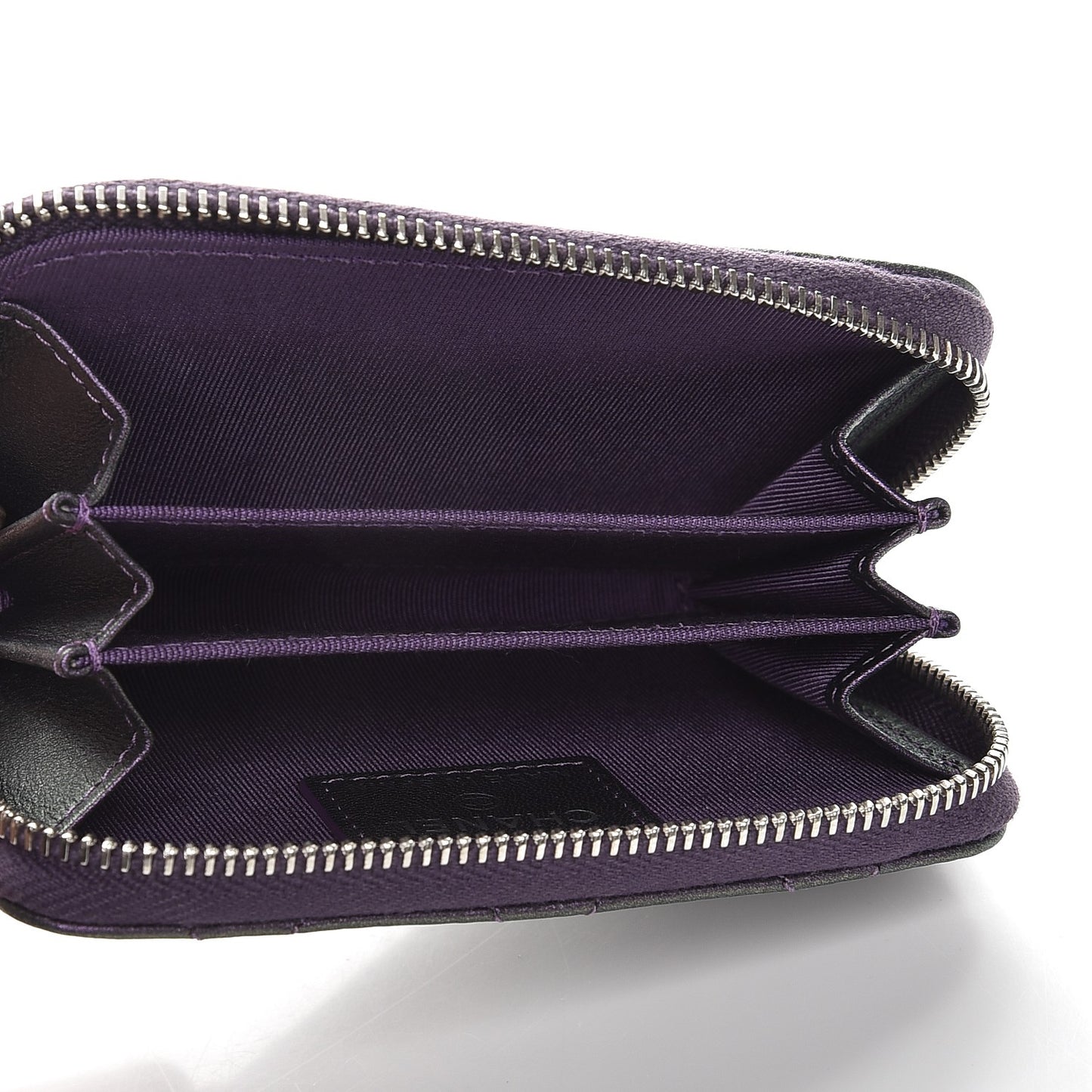 Metallic Lambskin Quilted Zip Around Coin Purse Wallet Purple
