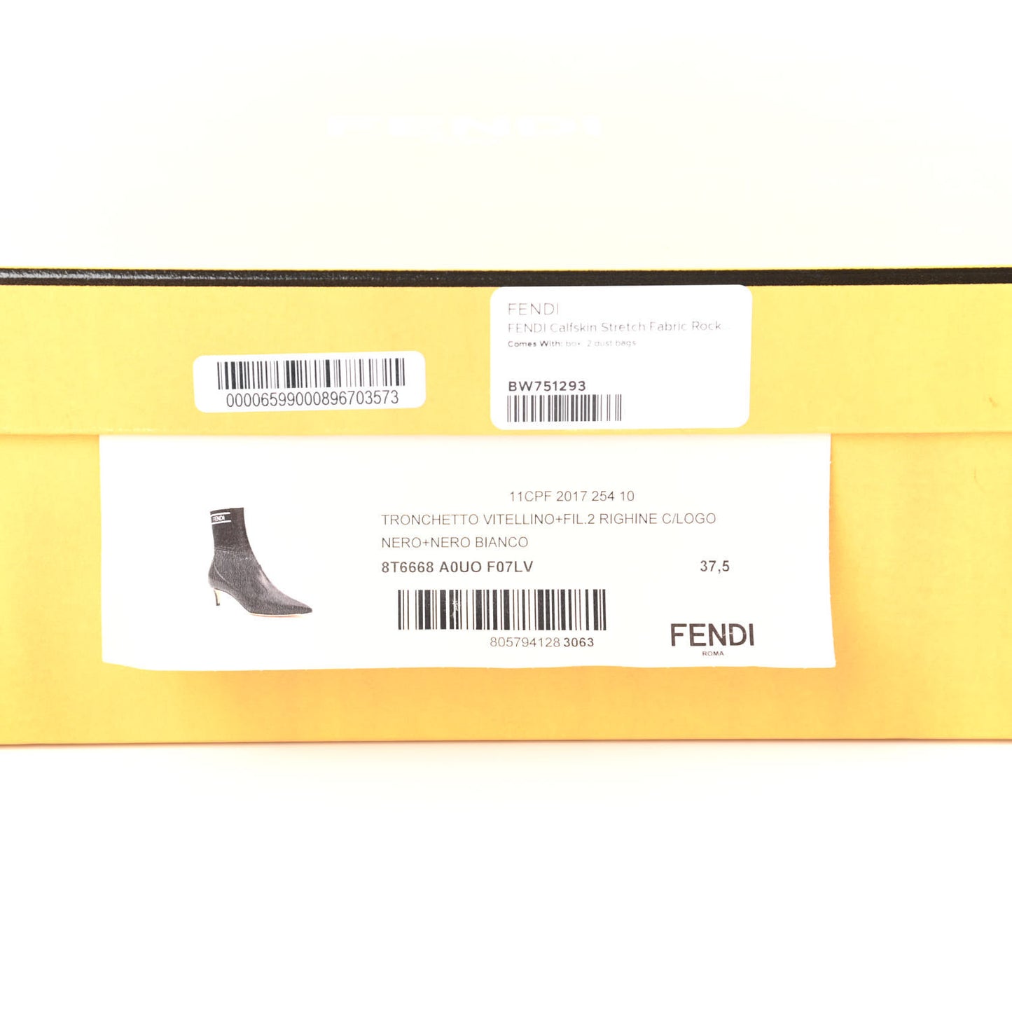 Vitellino Stretch Fabric Logo Rockoko Low Heel Sock Boots 37.5 Black White
