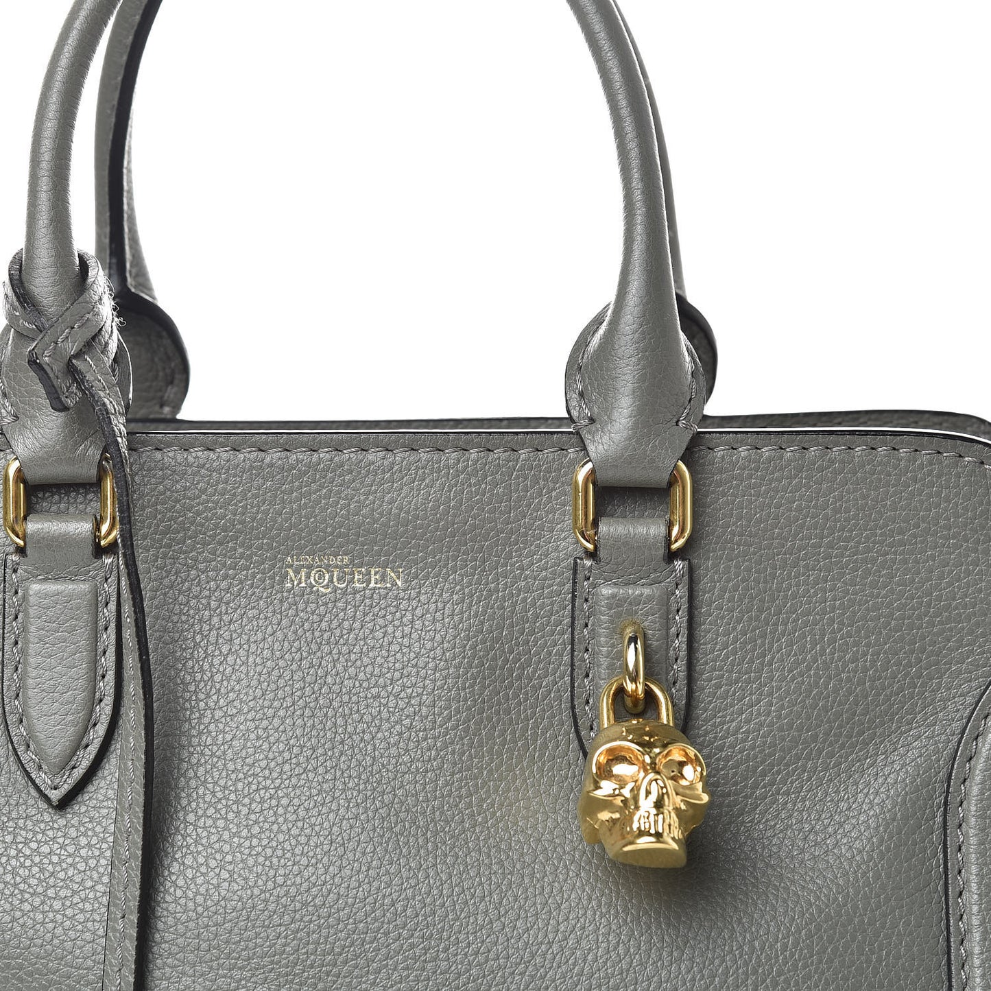 Pebbled Calfskin Small Skull Padlock Zip Around Tote Dark Grey