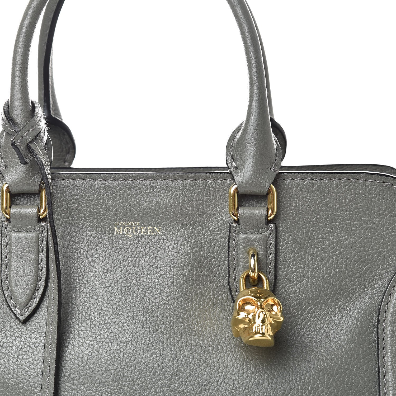 Alexander McQueen Pebbled Calfskin Small Skull Padlock Zip Around Tote Dark Grey 11 of 17