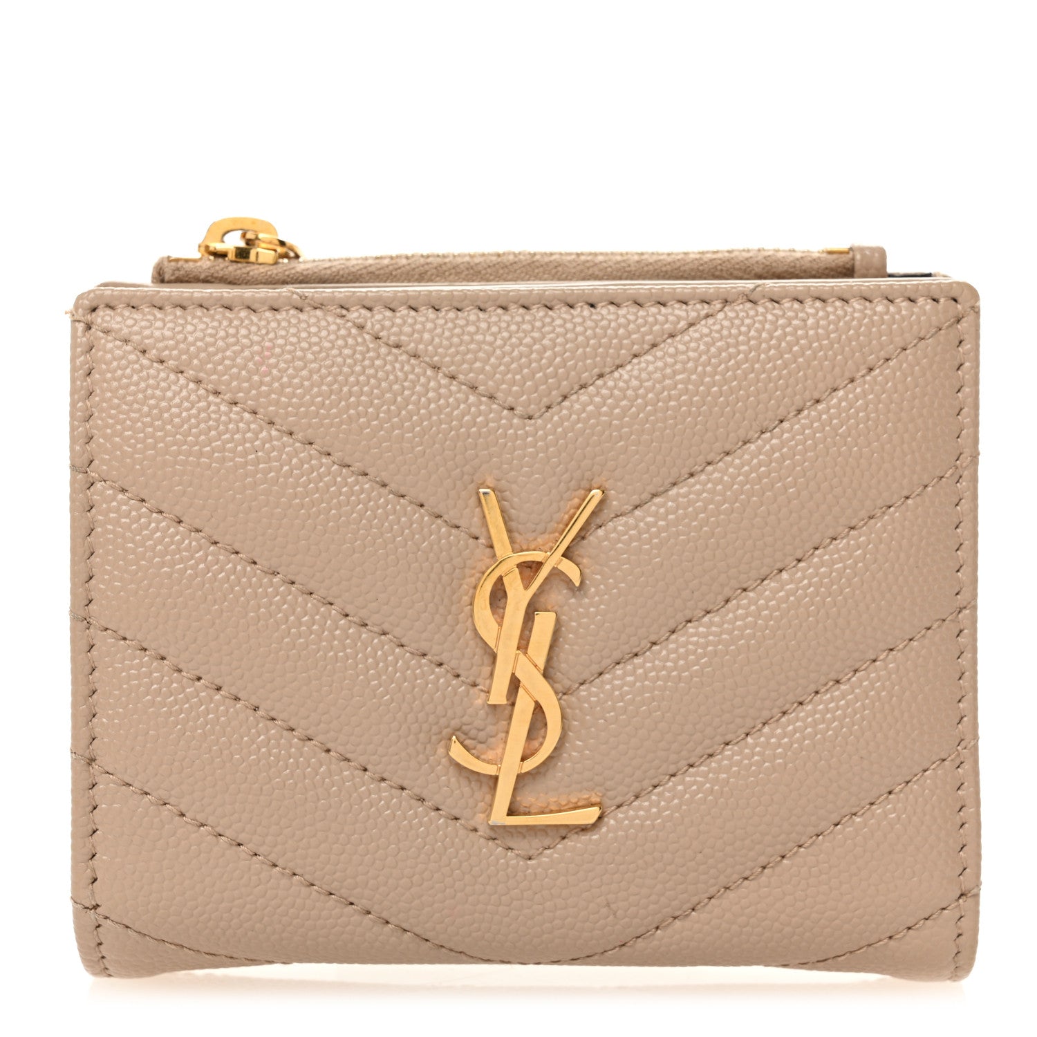 Saint Laurent Grain De Poudre Matelasse Chevron Monogram Zipped Card Case Nude Powder 1 of 11