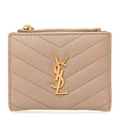 Saint Laurent Grain De Poudre Matelasse Chevron Monogram Zipped Card Case Nude Powder 1 of 11