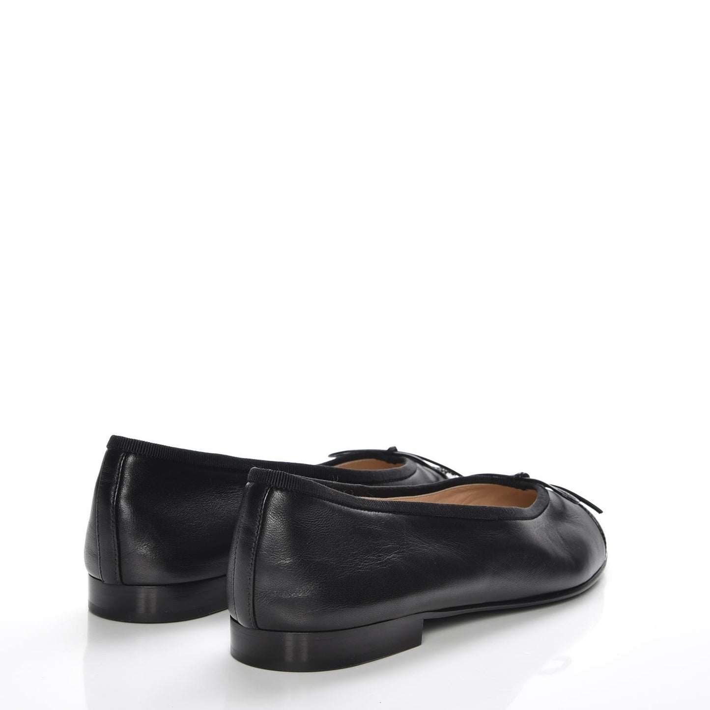 Lambskin Patent Cap Toe Ballerina Flats 38.5 Black