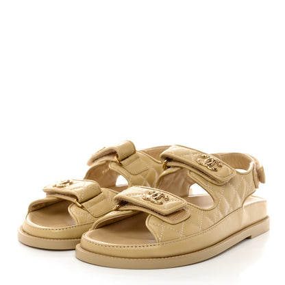 Chanel Crumpled Shiny Lambskin Velcro Dad Sandals 37.5 Beige 4 of 9