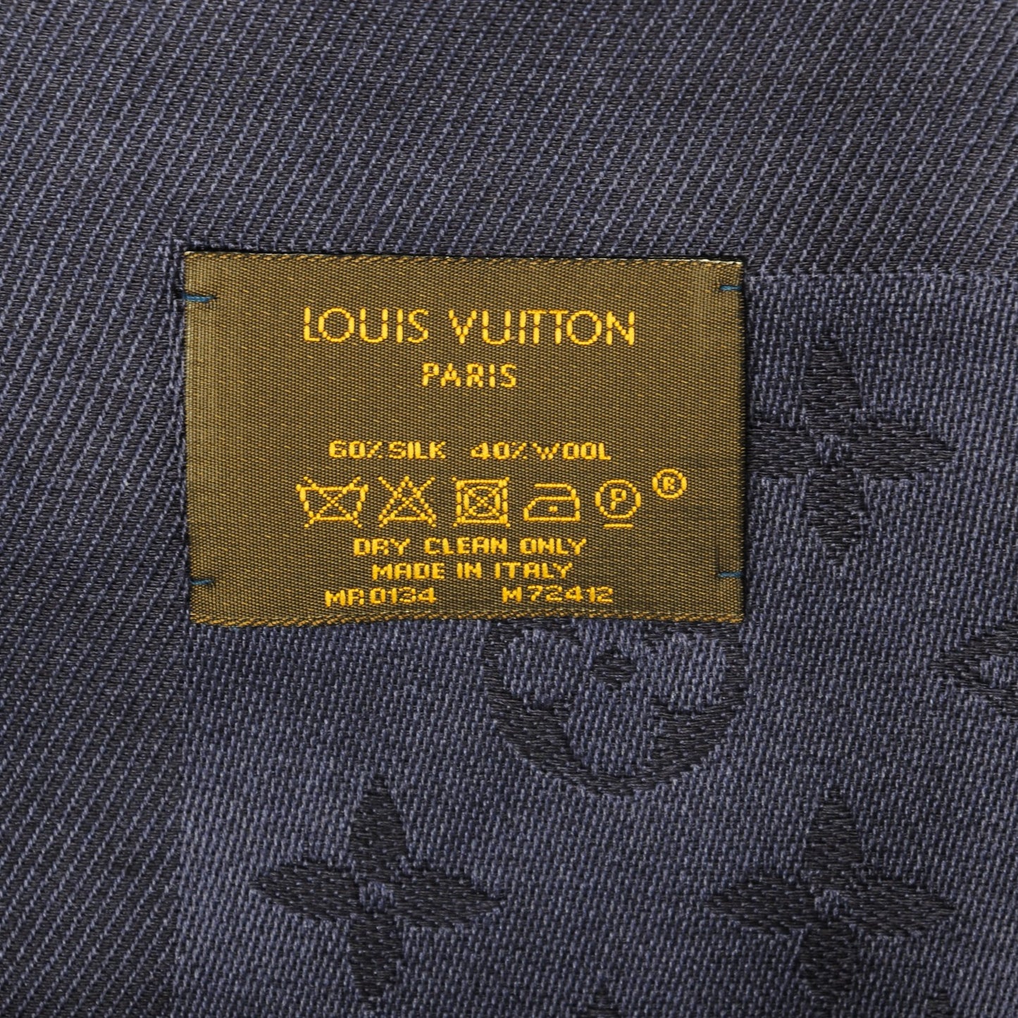 Silk Wool Monogram Shawl Night Blue