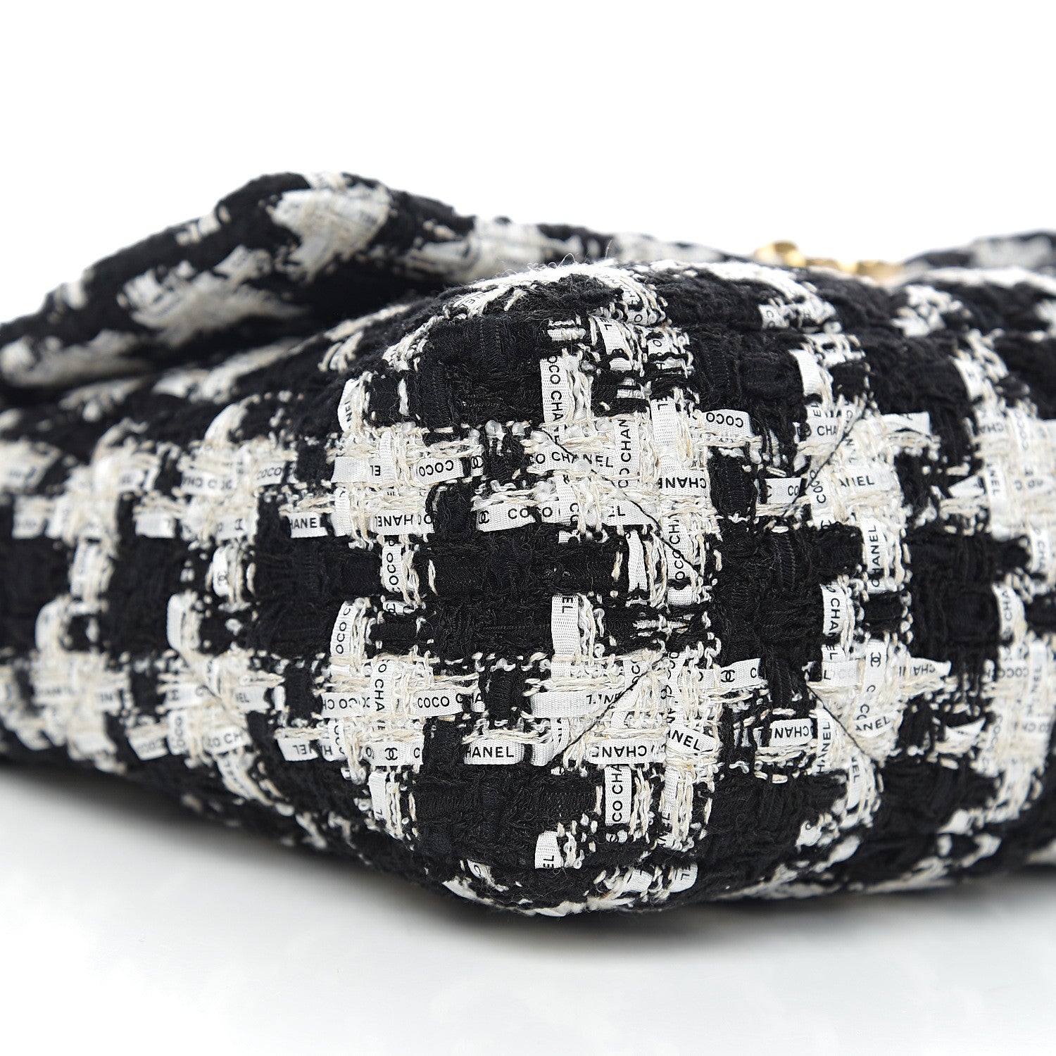 Chanel Tweed Quilted Large 19 Flap Black Ecru White 7 of 10