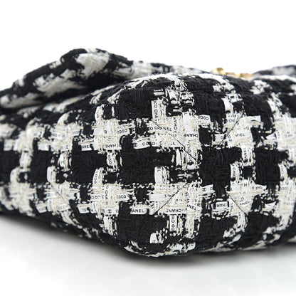 Chanel Tweed Quilted Large 19 Flap Black Ecru White 7 of 10
