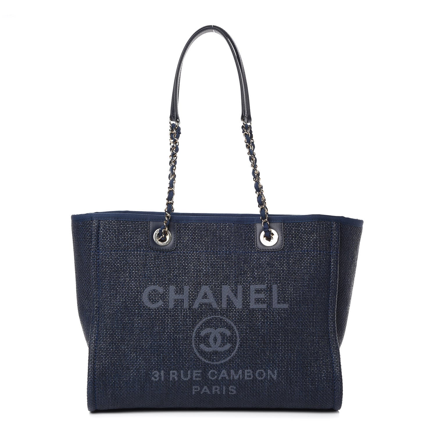 Chanel Woven Straw Raffia Small Deauville Tote Blue 1 of 11
