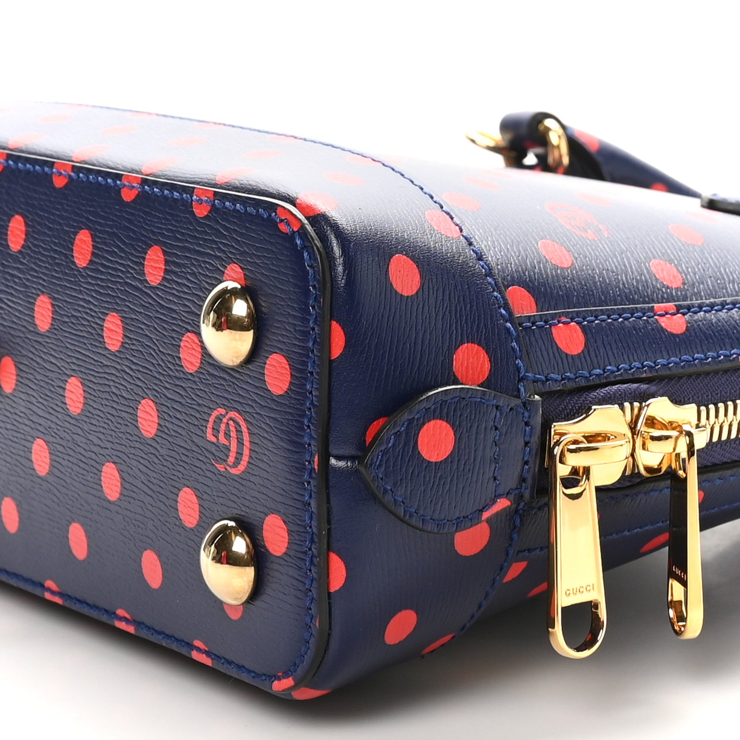 Shangai Calfskin Polka Dot Small Horsebit 1955 Top Handle Bag Blue Red