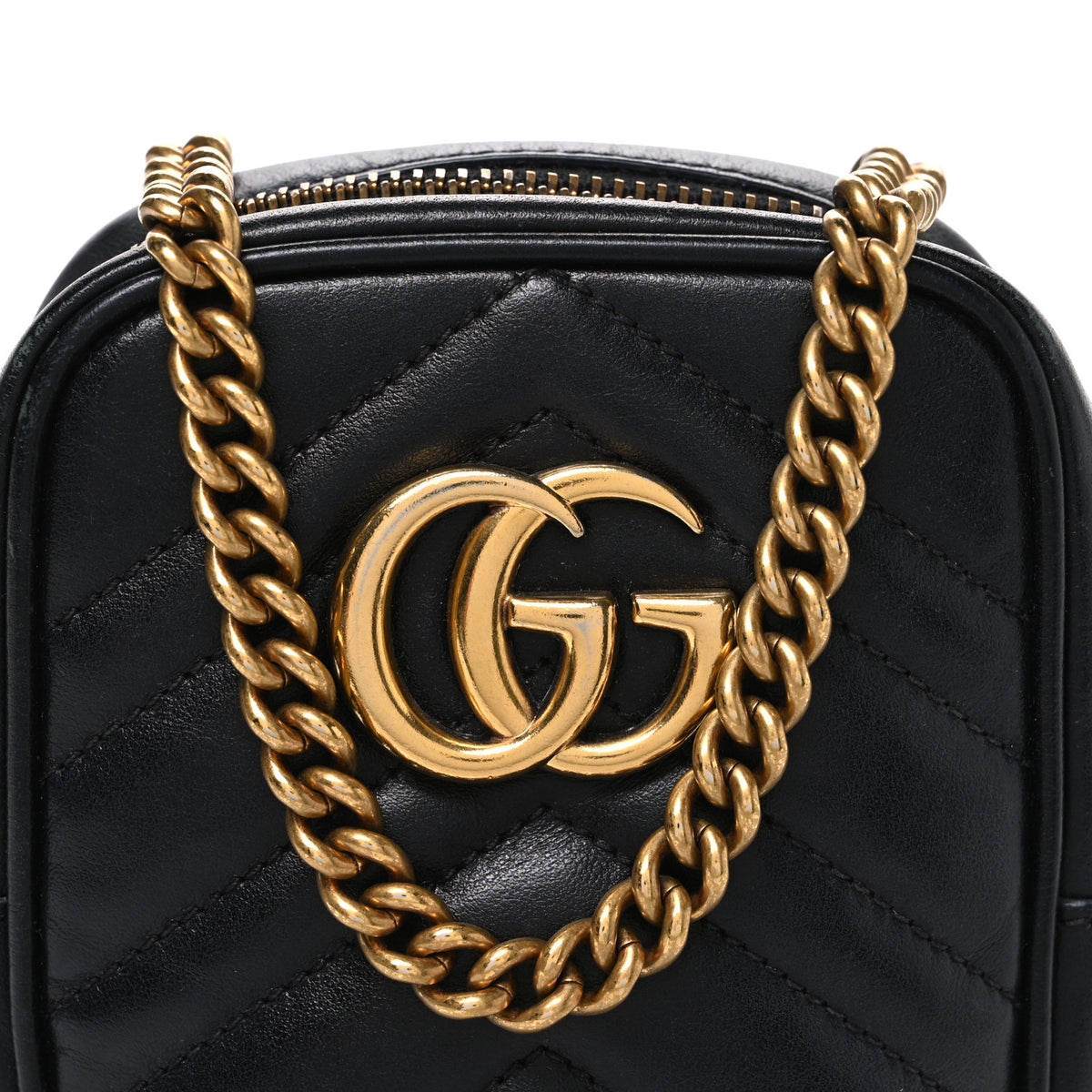 Calfskin Matelasse Mini GG Marmont Crossbody Bag Black