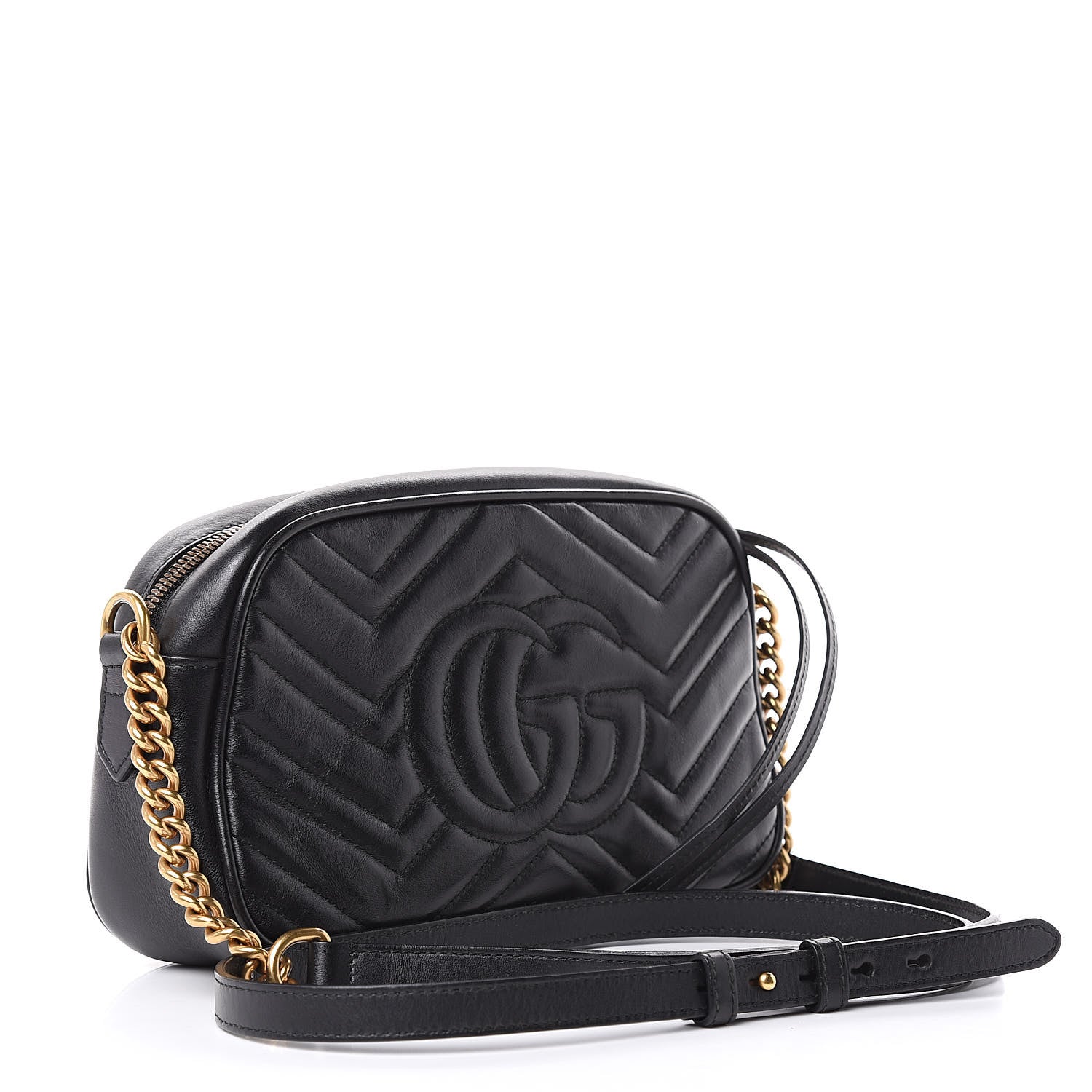 Gucci Calfskin Matelasse Small GG Marmont Chain Shoulder Bag Black 3 of 13