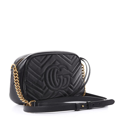 Gucci Calfskin Matelasse Small GG Marmont Chain Shoulder Bag Black 3 of 13