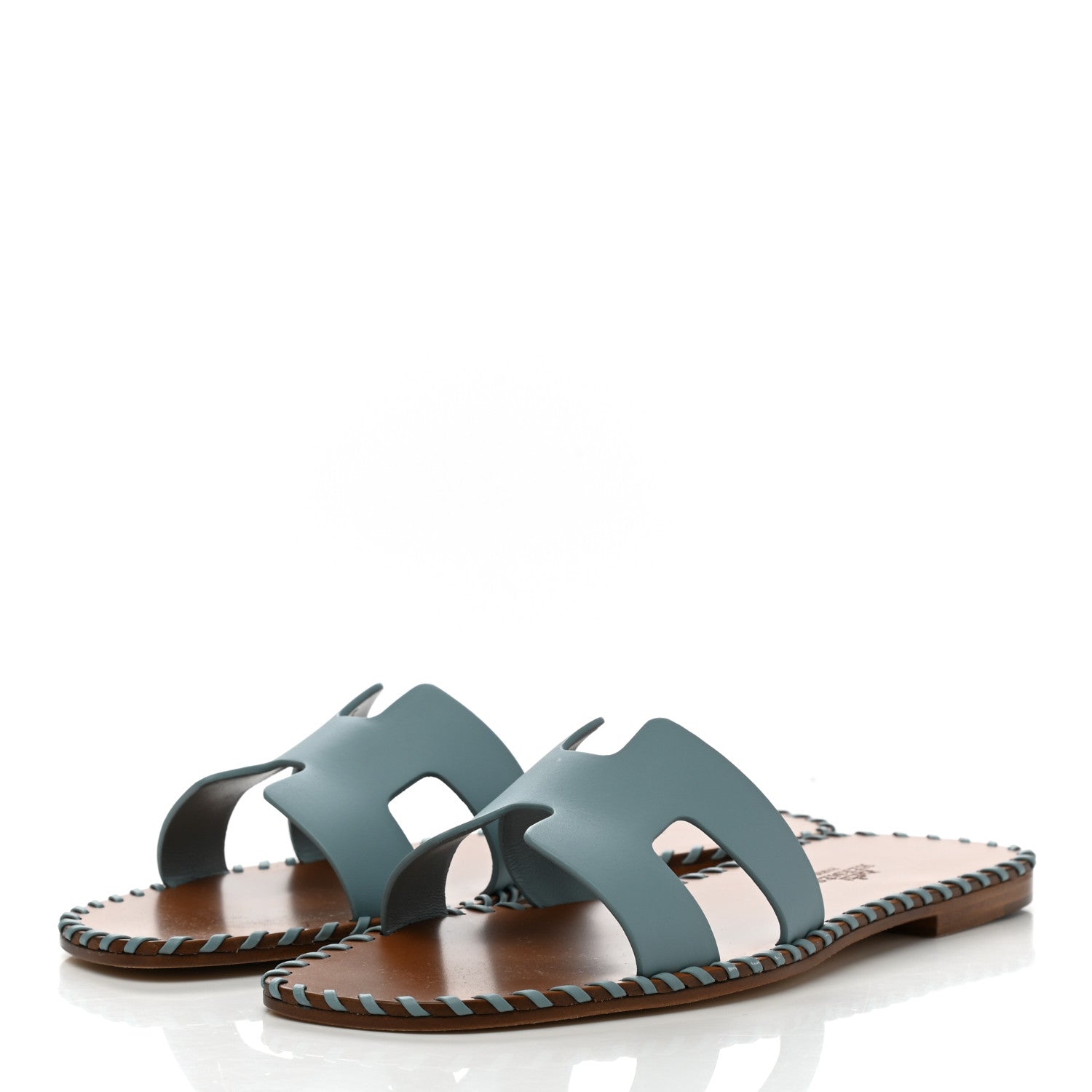 Hermes Box Calfskin Braided Oran Sandals 38 Vert D'Eau 3 of 9