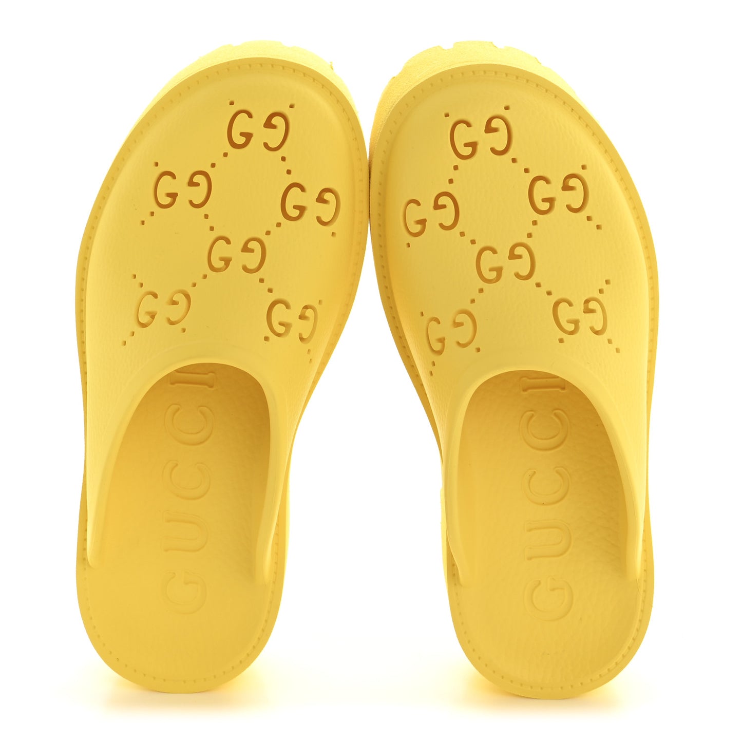 Rubber GG Monogram Perforated Elea Platform 55mm Lug Sole Sandals 37 Smile Yellow