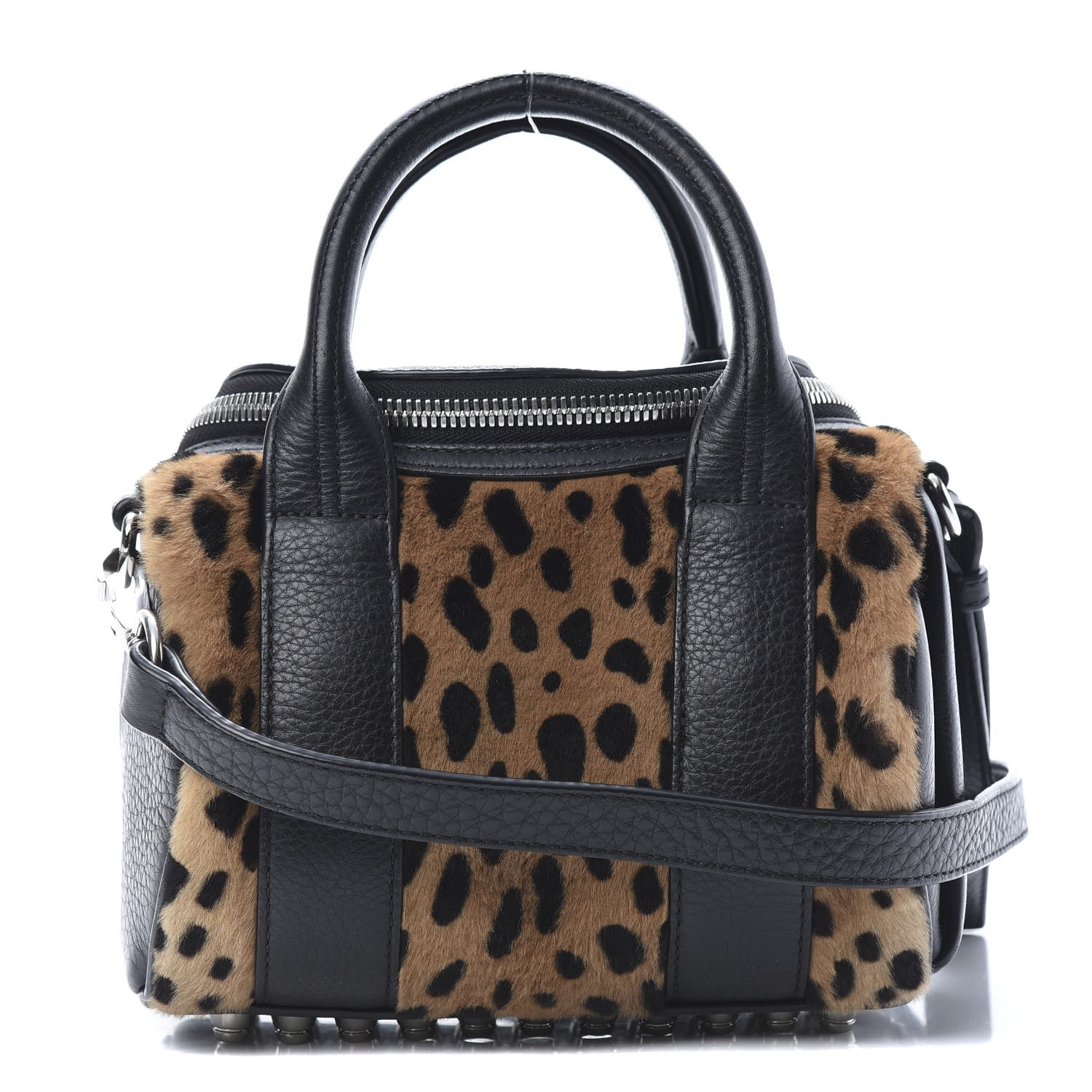 Alexander Wang Kangaroo Fur Mini Rockie Black Cheetah Rhodium Hardware 1 of 10