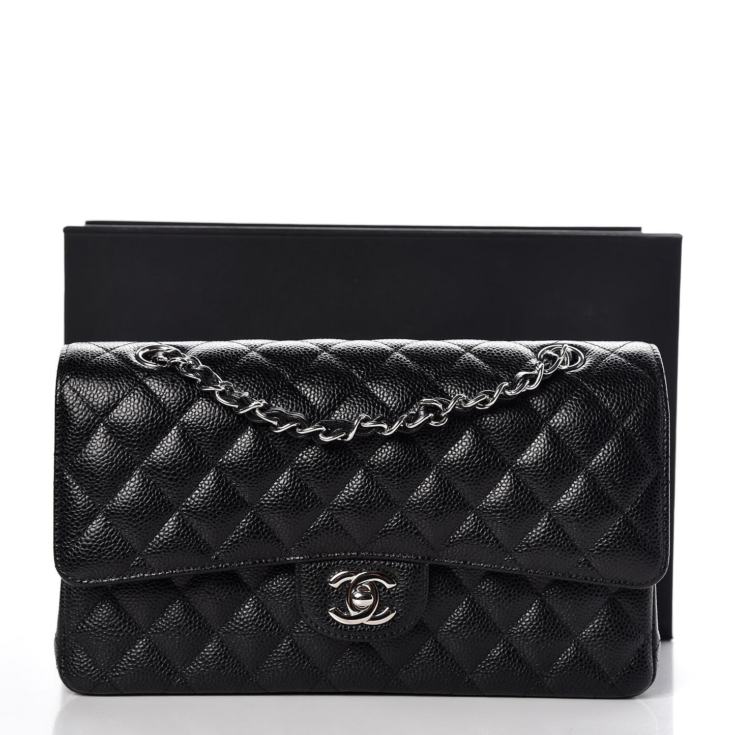 Caviar Quilted Medium Double Flap Black