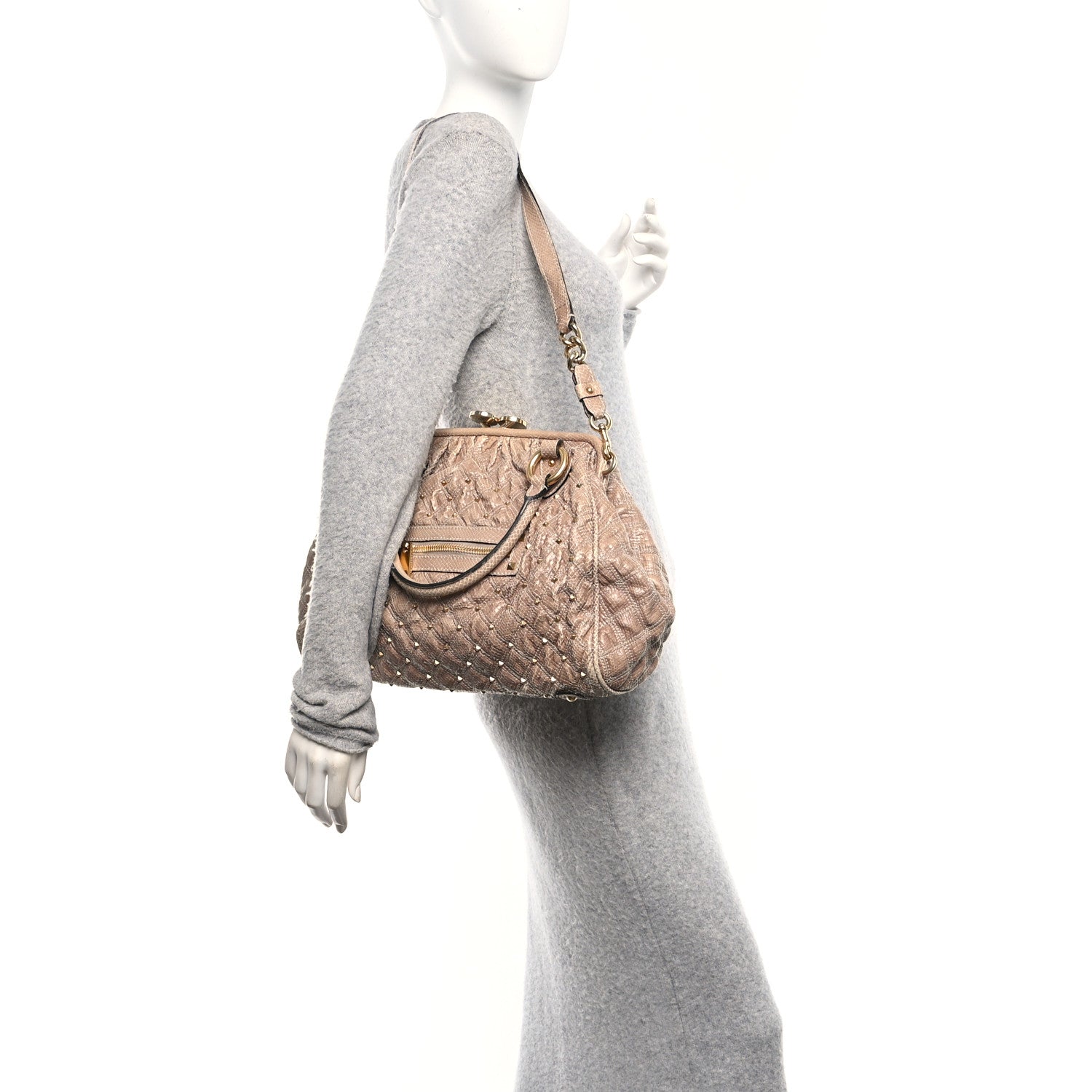 Marc Jacobs Snakeskin Embossed Calfskin Quilted Studded Beige 2 of 9