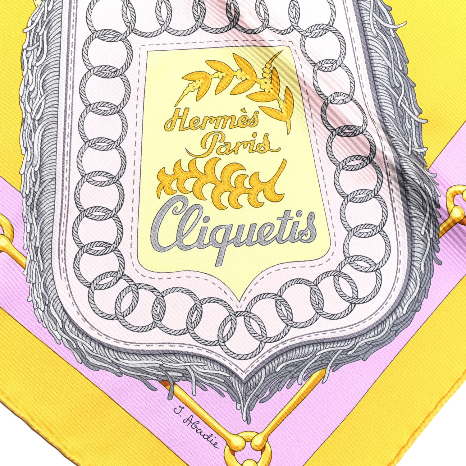 Hermes Silk Cliquetis Scarf 90 Jaune Soleil Parme 3 of 4