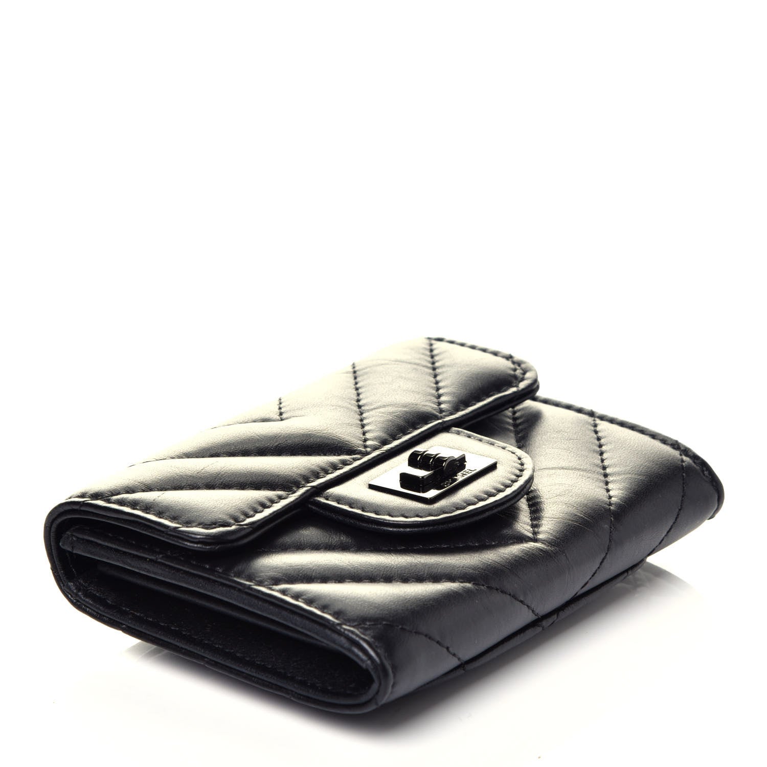 Chanel Aged Calfskin Chevron Quilted Reissue Card Holder Wallet So Black 4 of 7