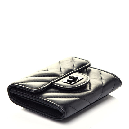 Chanel Aged Calfskin Chevron Quilted Reissue Card Holder Wallet So Black 4 of 7