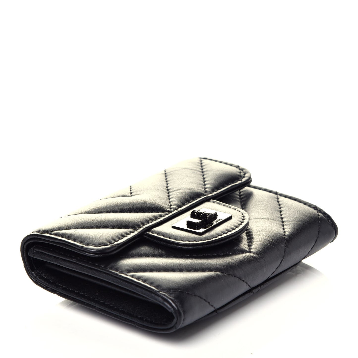 Aged Calfskin Chevron Quilted Reissue Card Holder Wallet So Black